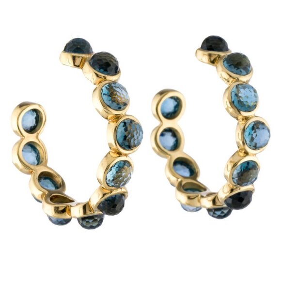 IPPOLITA 18K 750 YELLOW GOLD TOPAZ HOOP EARRINGS - Picture 2 of 7